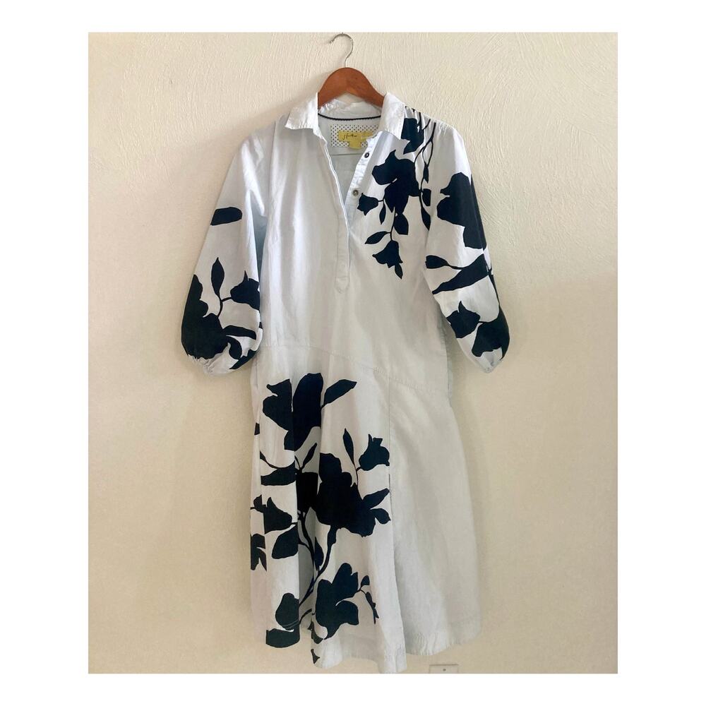 Anthropologie X Jo Faulkner Button-Front Black White Floral Asymmetrical Dress S - Picture 4 of 12